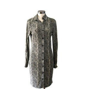 NORMA KAMALI Snakeskin Print Long Sleeve Shirt Dress Button Front Size Small